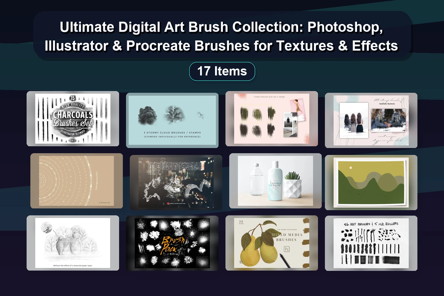 24 Brush Packs for Photoshop, Procreate & Illustrator (Stars, Textures & Effects)