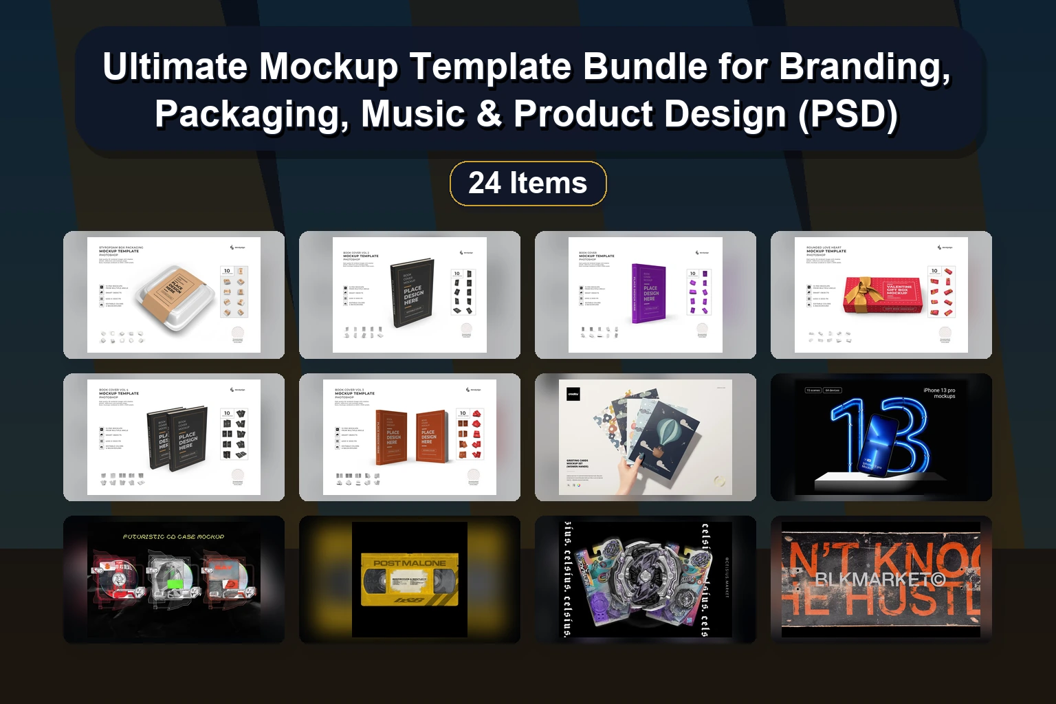 Ultimate Mockup Template Bundle for Branding, Packaging, Music & Product Design (PSD) Ultimate Mockup Template Bundle for Branding Packaging Music collage 1de6f424 1781870024