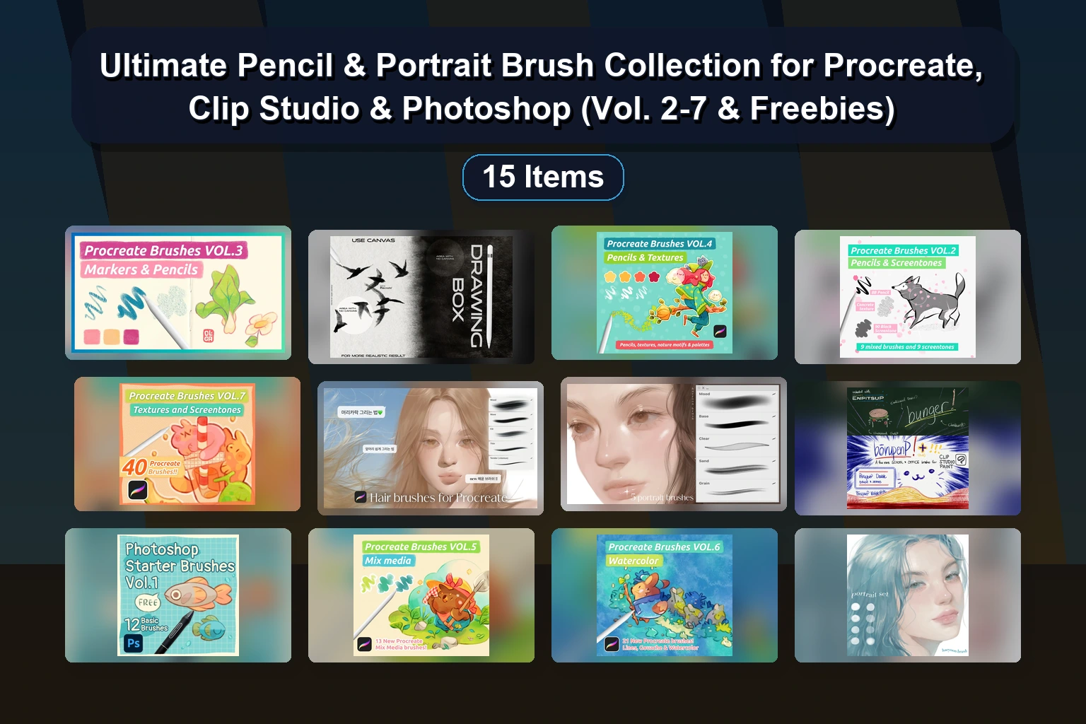 Ultimate Procreate Brush Collection: Charcoal, Oil, Watercolor, Pencil & Texture Brushes (Selected Assets Part 110)