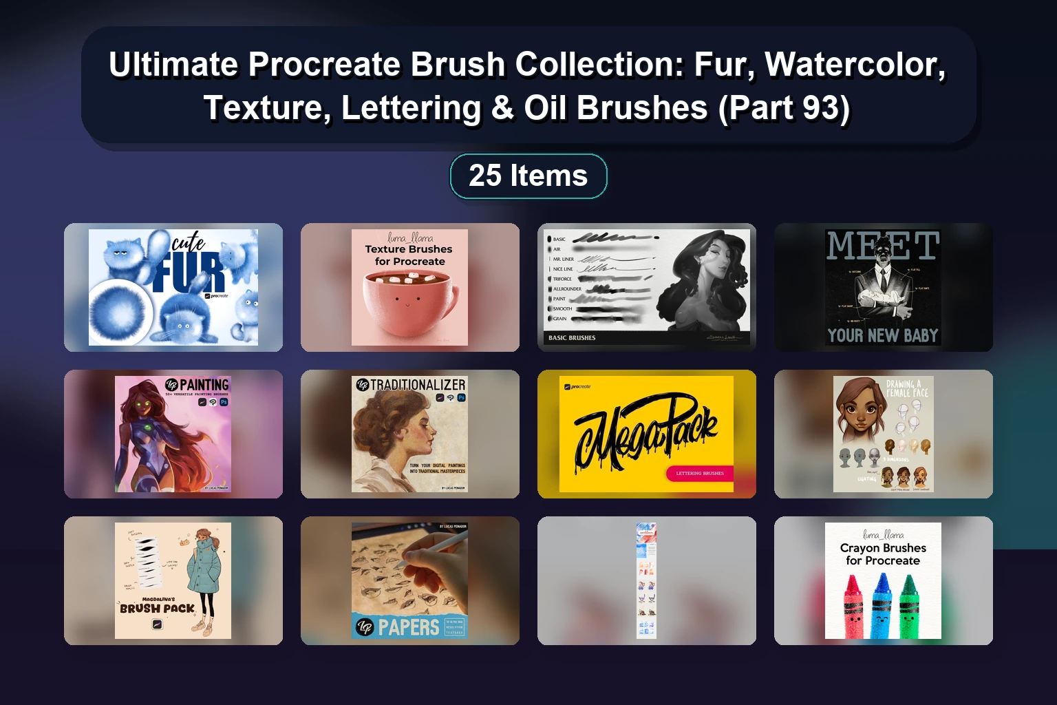 Ultimate Procreate Brush Collection: Fur, Watercolor, Texture, Lettering & Oil Brushes (Part 93)