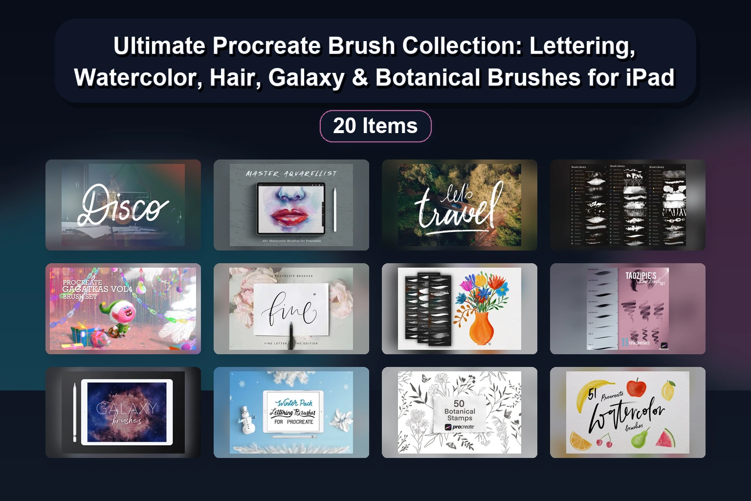 20 Procreate Brush & Stamp Sets: Mandala, Christmas, Watercolor & More for Digital Art