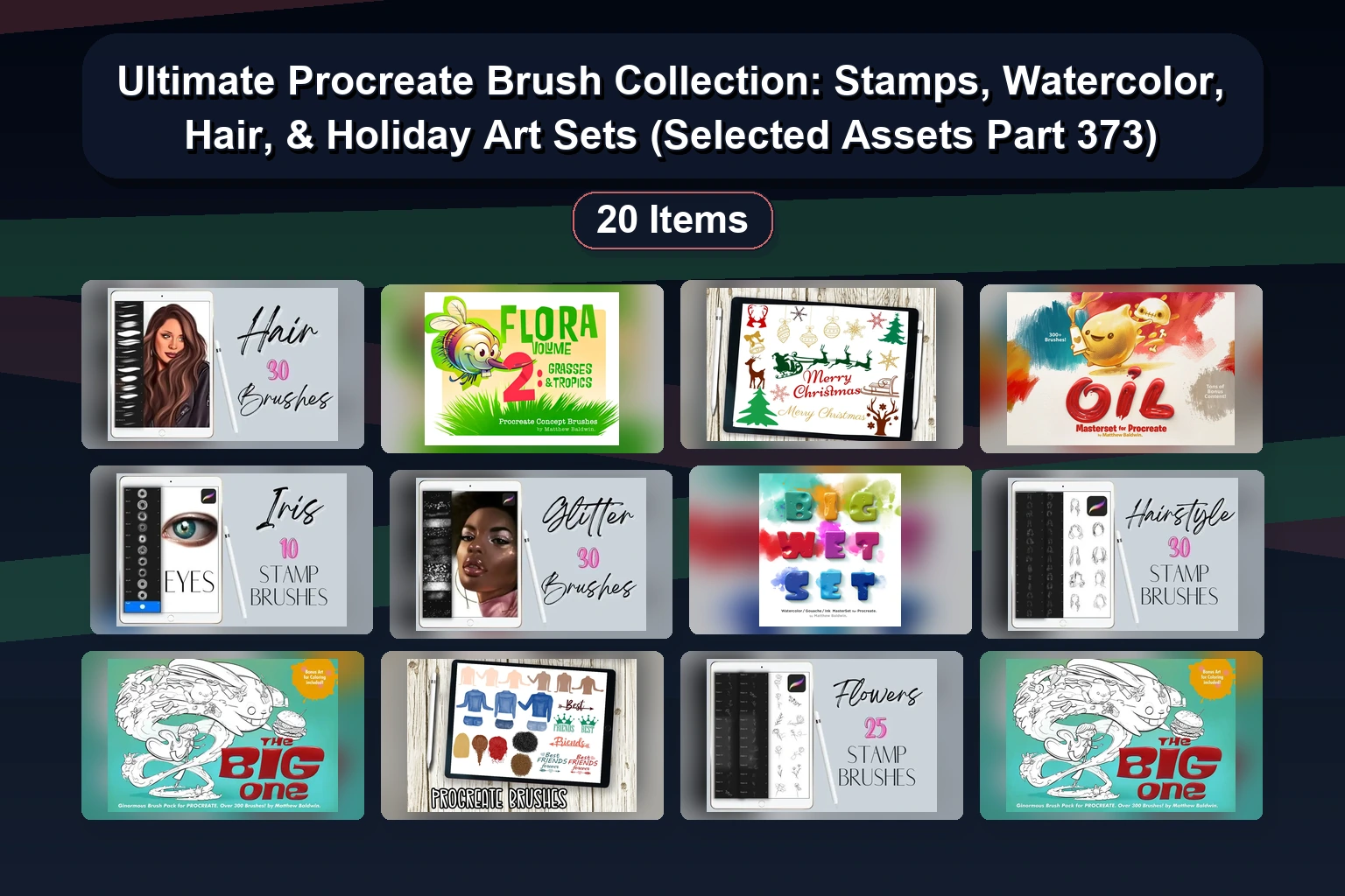 Ultimate Procreate Brush Collection: Hair, Stamps, Watercolor & Art Kits (374+ Tools)