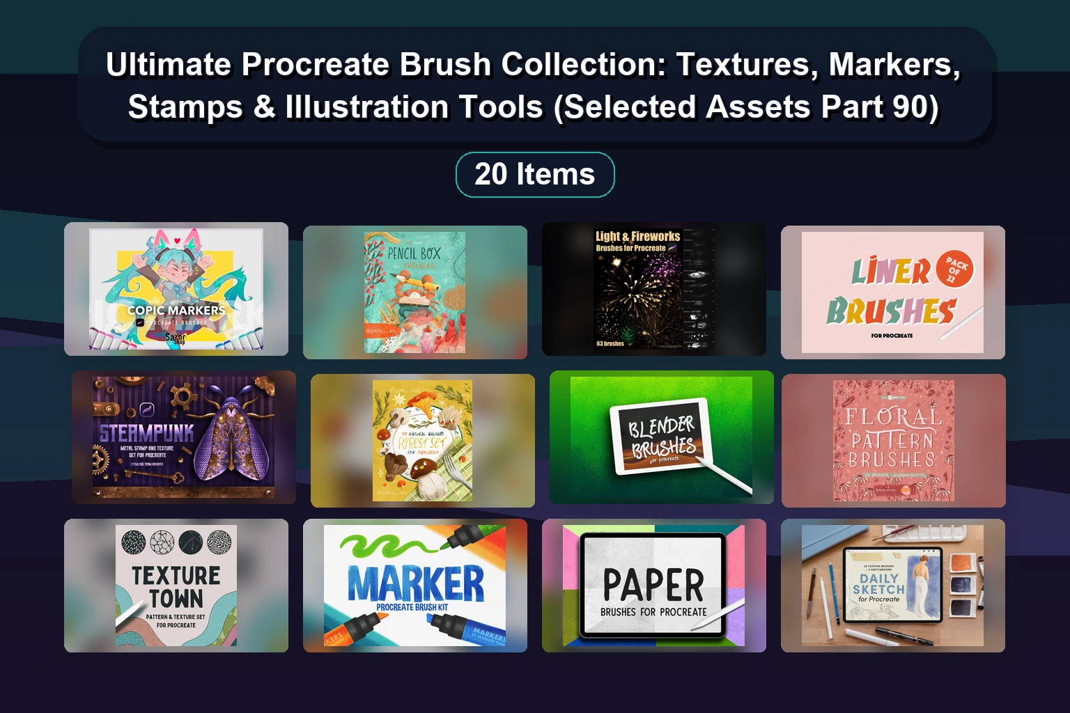 19 Procreate Brush Sets & Design Tools: Retro, Manga, Watercolor & Photoshop Gradients