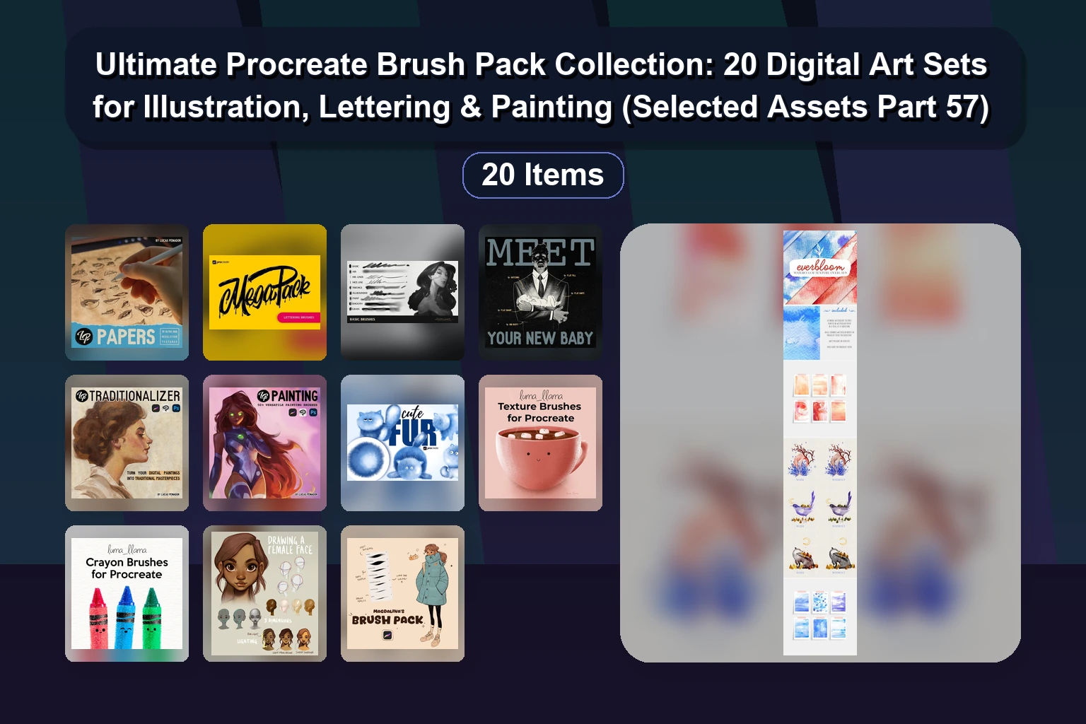 20 Procreate Brush Sets for Anime, Lettering, Textures & Stamps: Selected Assets Part 56
