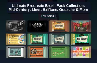 Ultimate Procreate Brush Pack Collection: Mid-Century, Liner, Halftone, Gouache & More
