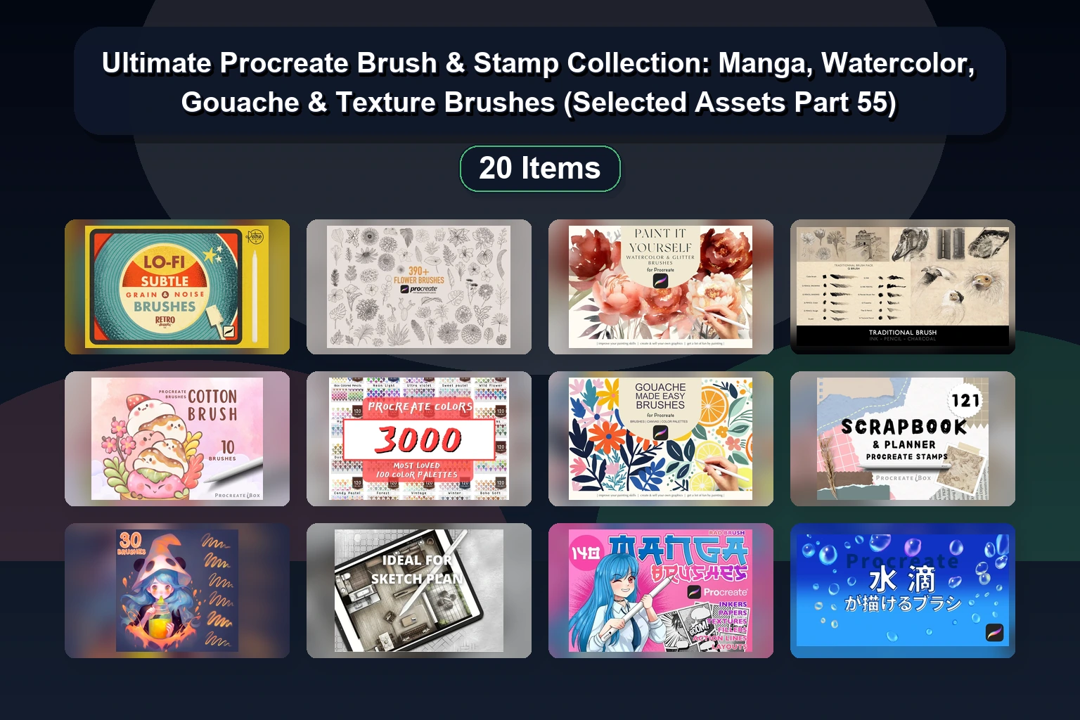 20 Best Procreate Brush Sets for Digital Art: Stamps, Textures, Markers & More (Selected Assets Part 54)