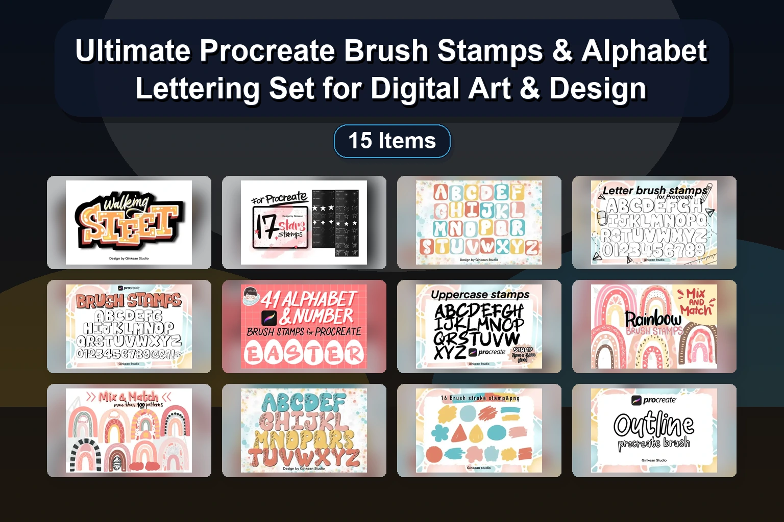 15 Procreate Brush Stamps for Graffiti, Gnomes, Flowers, Letters & Easter