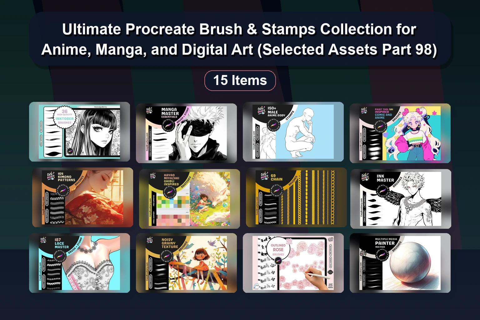 Digital Art Procreate Brush Bundle: Frills, Horror, Gouache, Patterns & More (97-Pack Collection)