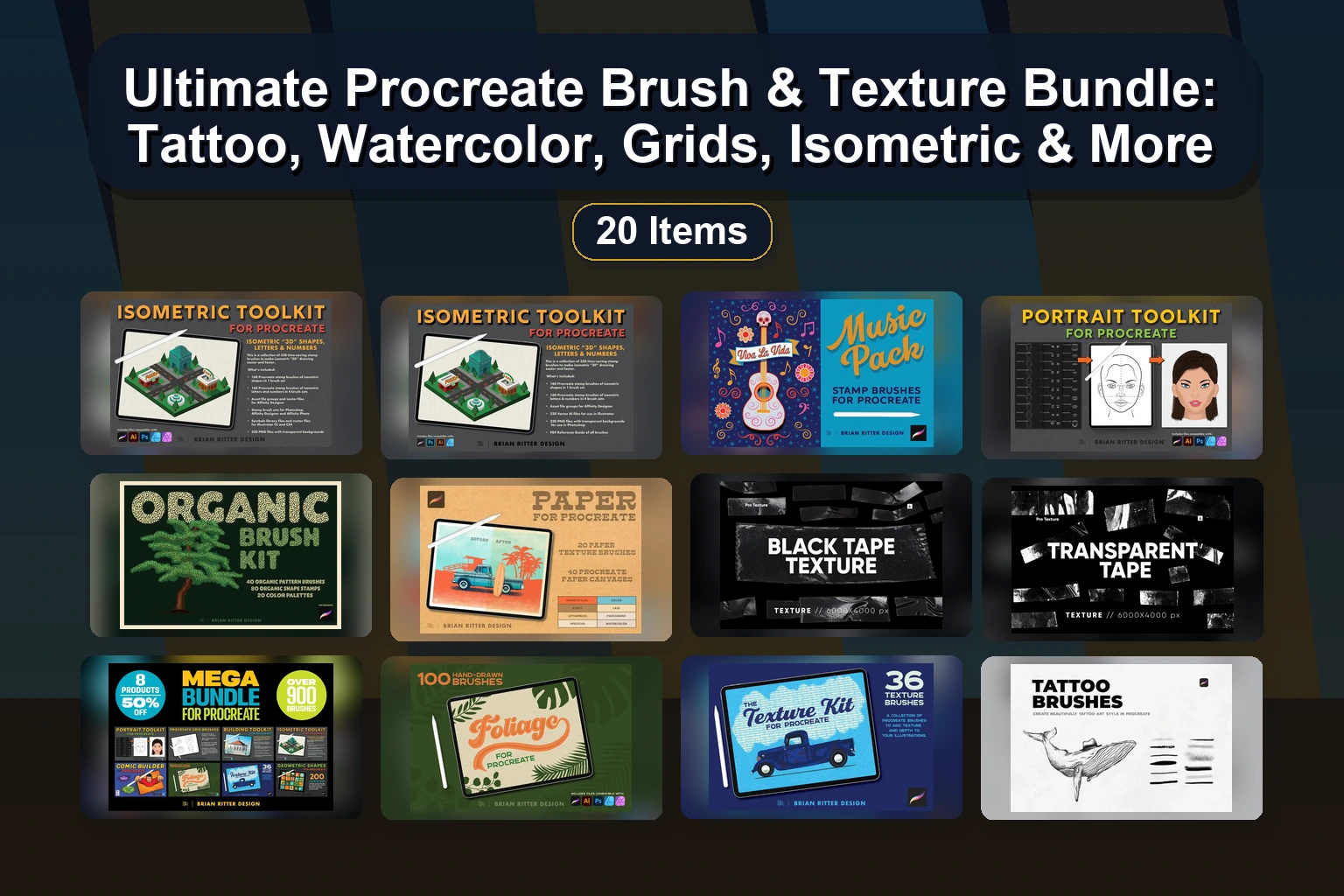 Ultimate Procreate Brush Collection: Stamps, Watercolor, Hair, & Holiday Art Sets (Selected Assets Part 373)