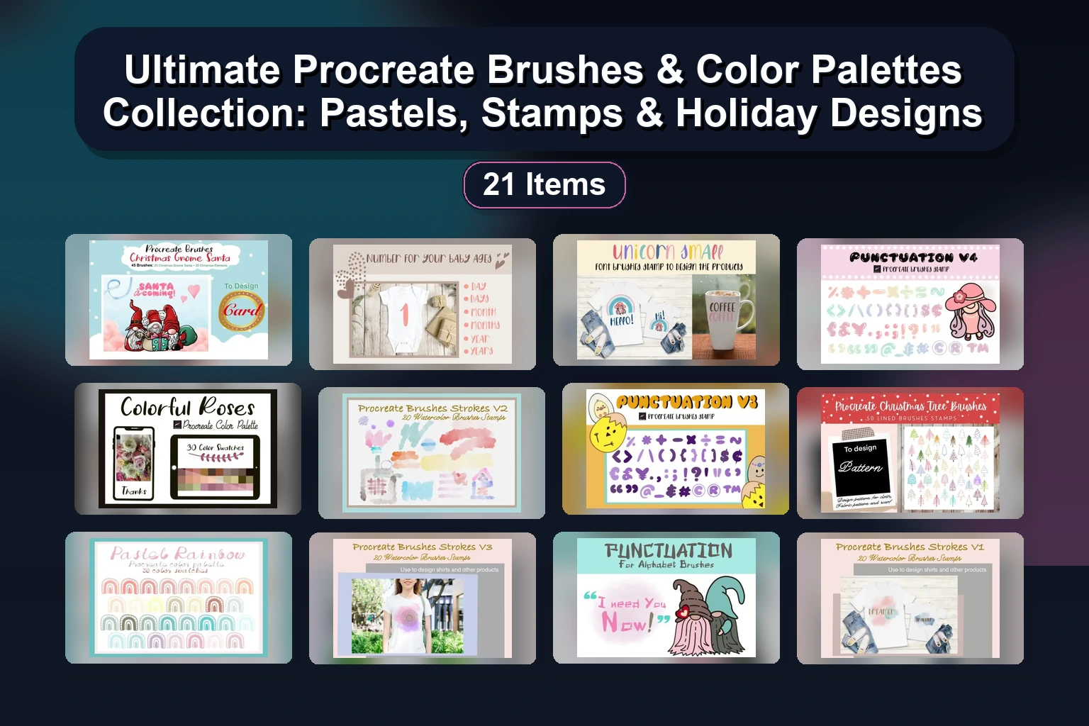 22 Festive & Whimsical Procreate Stamp Brush Sets for Holidays, Letters & Nature Art