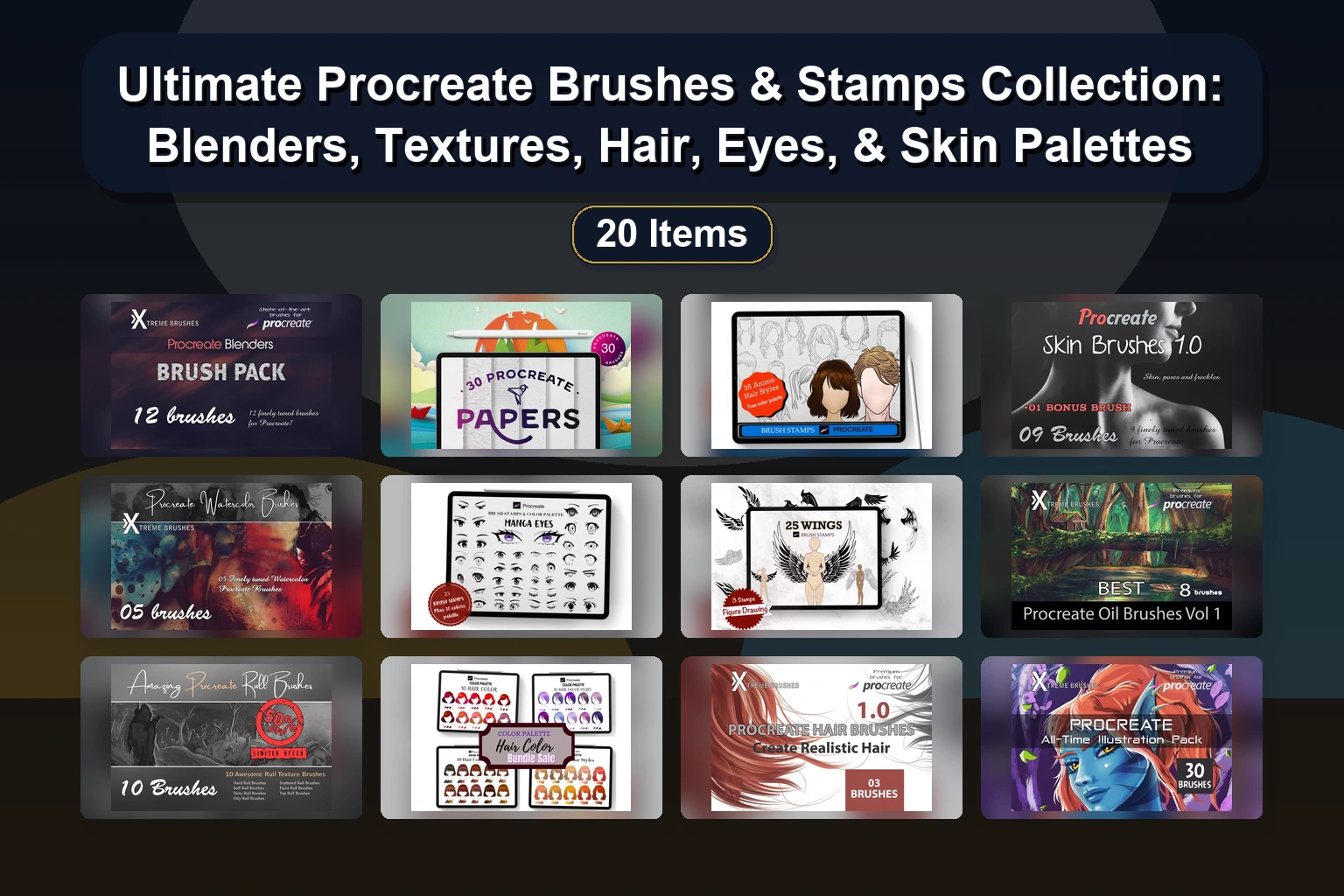 Unlock Your Creativity: 20 Procreate Brush Sets for Hair, Watercolor, Lettering & Sparkle Effects