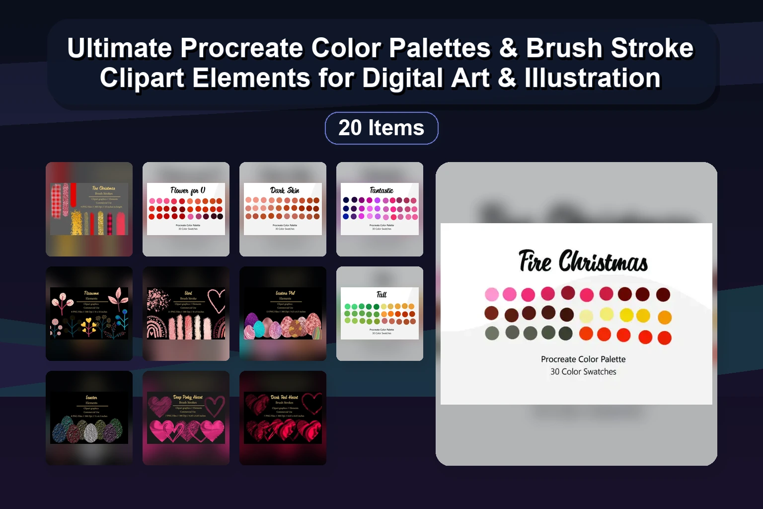 Ultimate Procreate Color Palettes & Brush Stroke Clipart Elements for Digital Art & Illustration