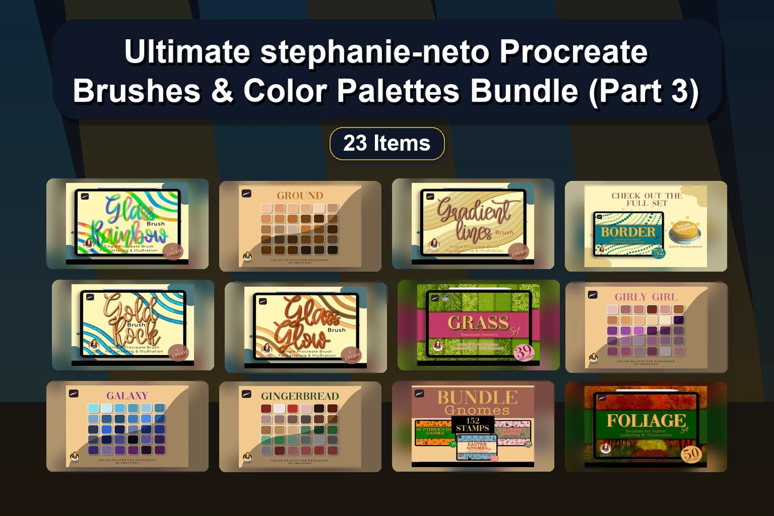 Ultimate stephanie-neto Procreate Brushes & Color Palettes Bundle (Part 3) – 23 Items Ultimate stephanie neto Procreate Brushes Color Palettes Bu collage 534b5ad4 1781888597