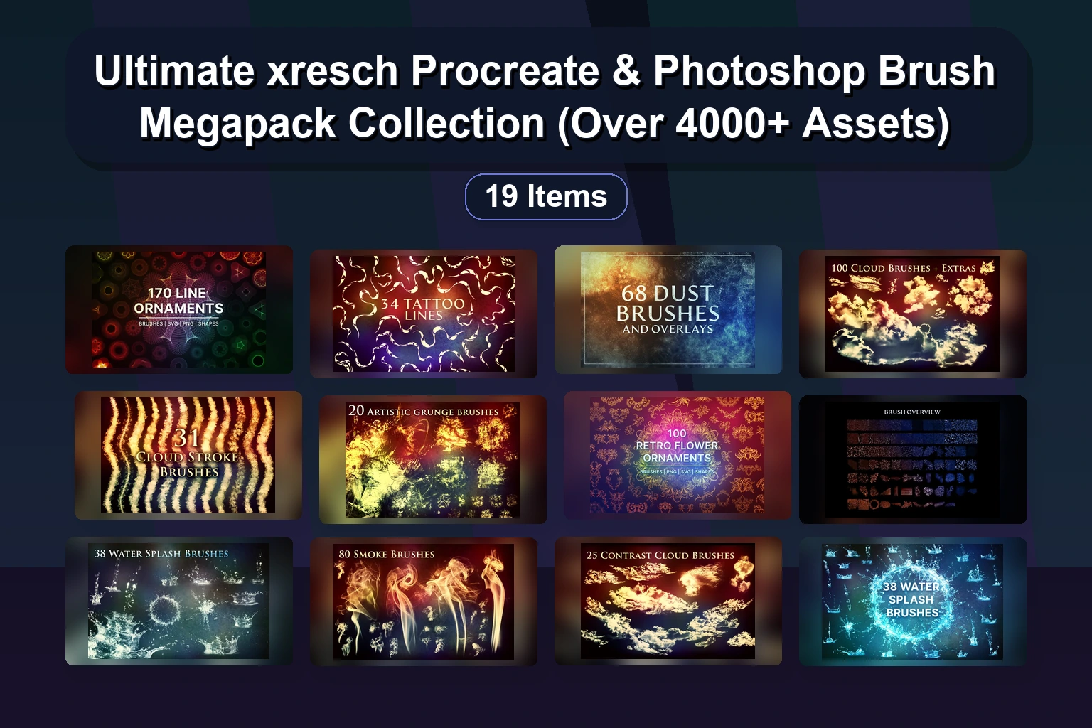 Ultimate xresch Procreate & Photoshop Brush Megapack Collection (Over 4000+ Assets)