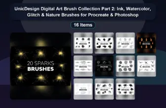 UnicDesign Digital Art Brush Collection Part 2: Ink, Watercolor, Glitch & Nature Brushes for Procreate & Photoshop