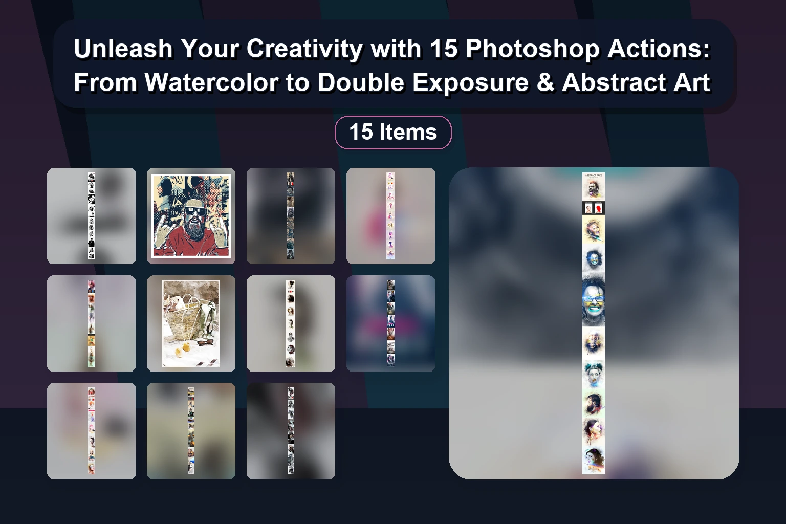 15 Creative Photoshop Actions & Brushes – HDR, Glitch, Synthwave & More (Selected Assets Part 144)