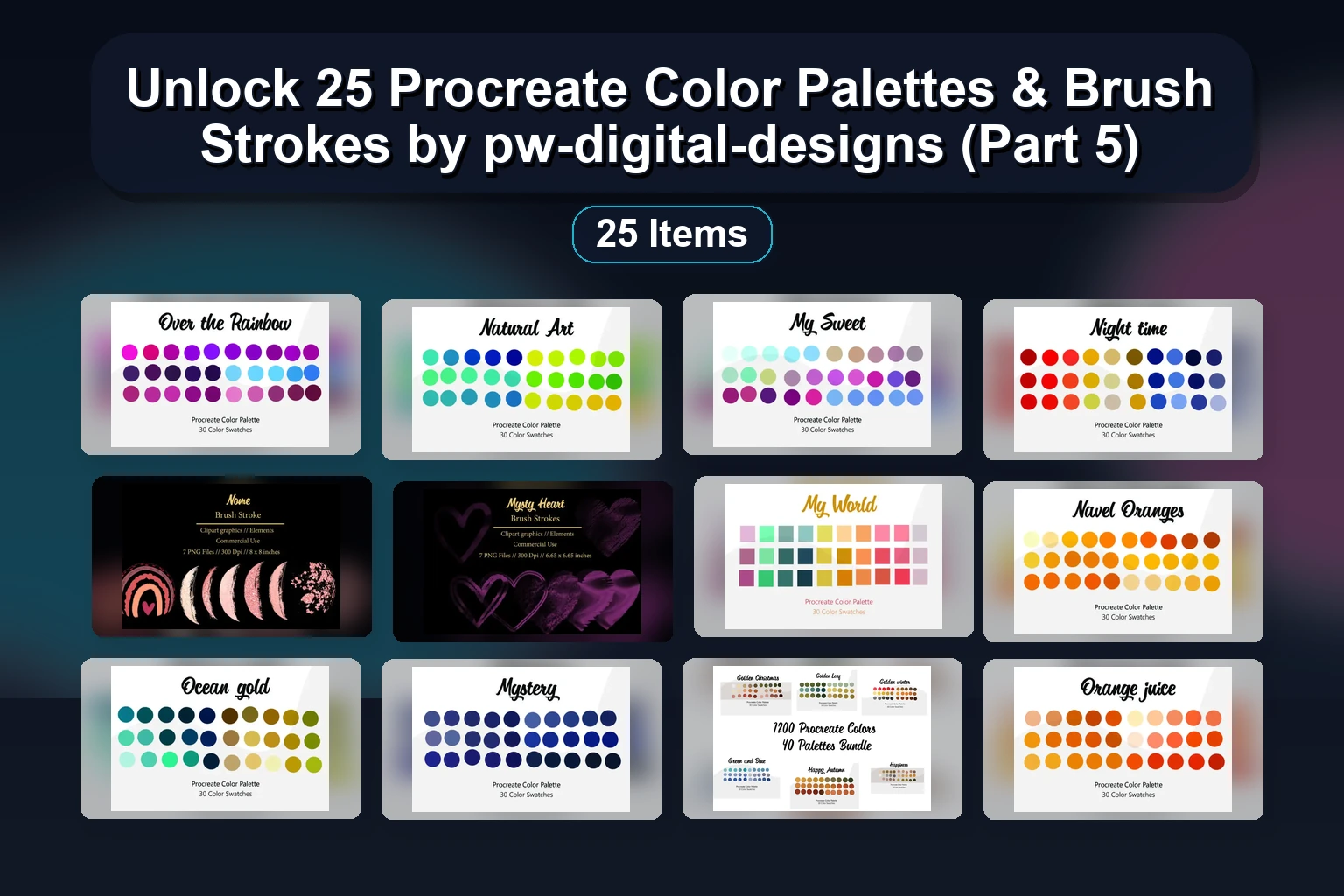 Unlock 25 Procreate Color Palettes & Brush Strokes by pw-digital-designs (Part 5)