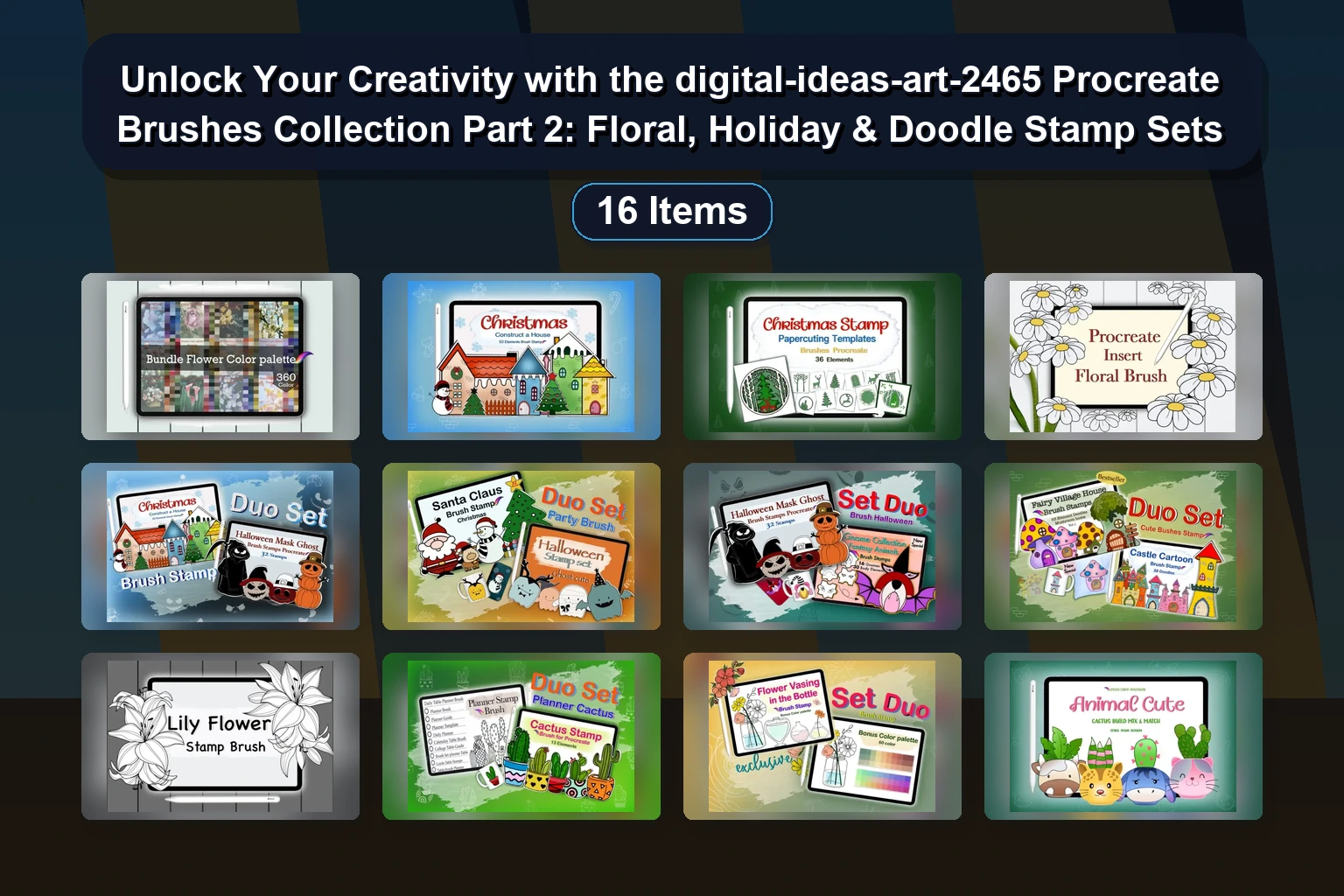 Unlock Your Creativity with the digital-ideas-art-2465 Procreate Brushes Collection Part 2: Floral, Holiday & Doodle Stamp Sets