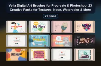 Veila Digital Art Brushes for Procreate & Photoshop: 23 Creative Packs for Textures, Neon, Watercolor & More