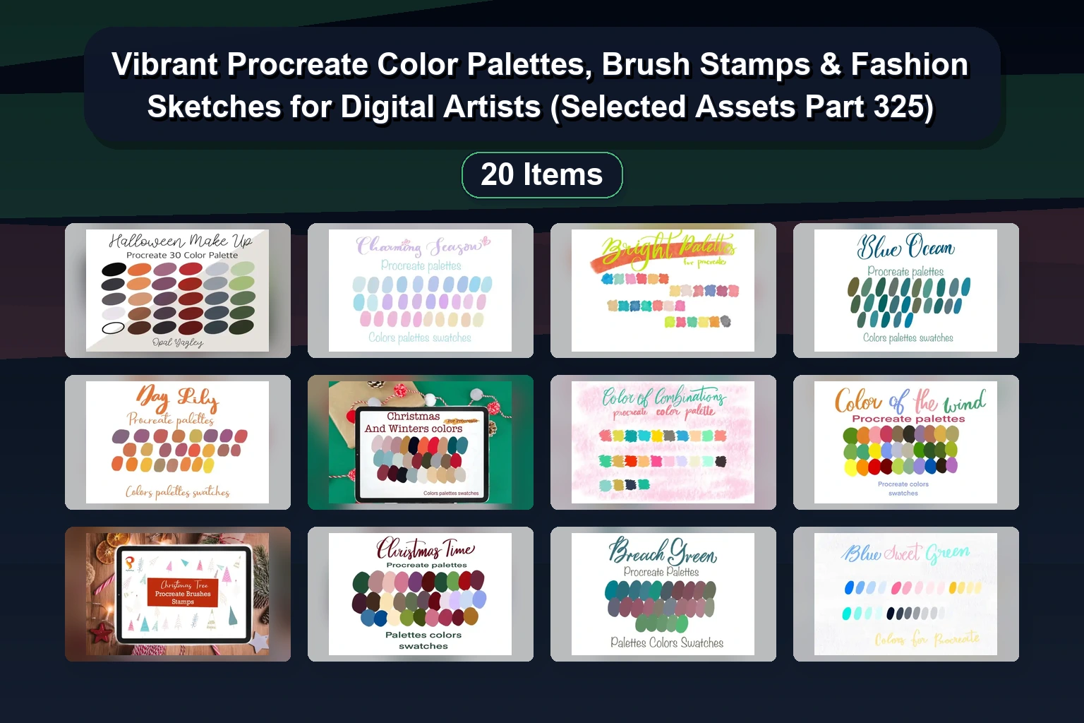 20 Procreate Stamp Brushes & Fashion Flat Sketch Sets for Digital Art & Illustration