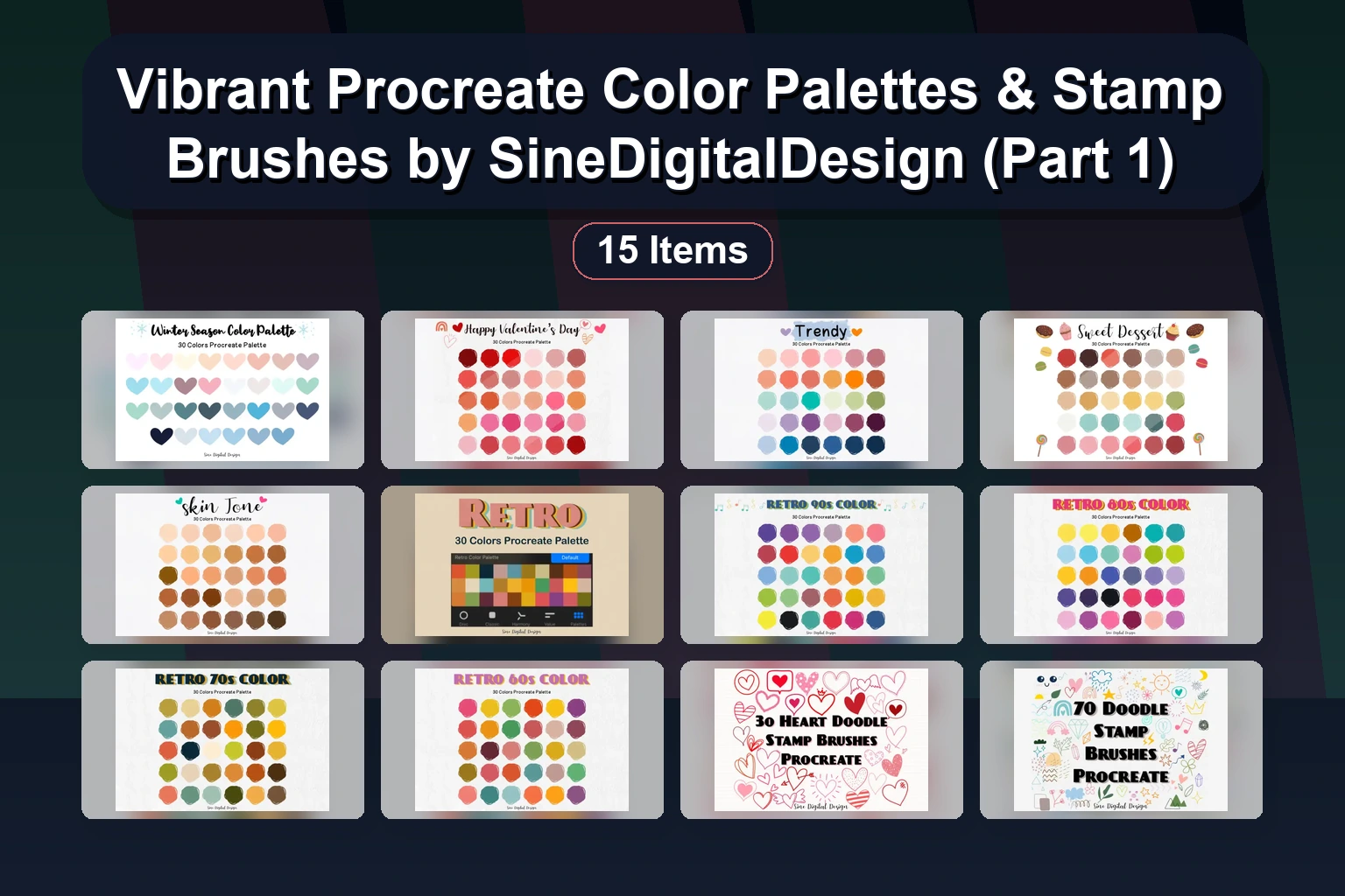 Vibrant Procreate Color Palettes & Stamp Brushes by SineDigitalDesign (Part 1) Vibrant Procreate Color Palettes Stamp Brushes by SineDigit collage abda430c 1781887516