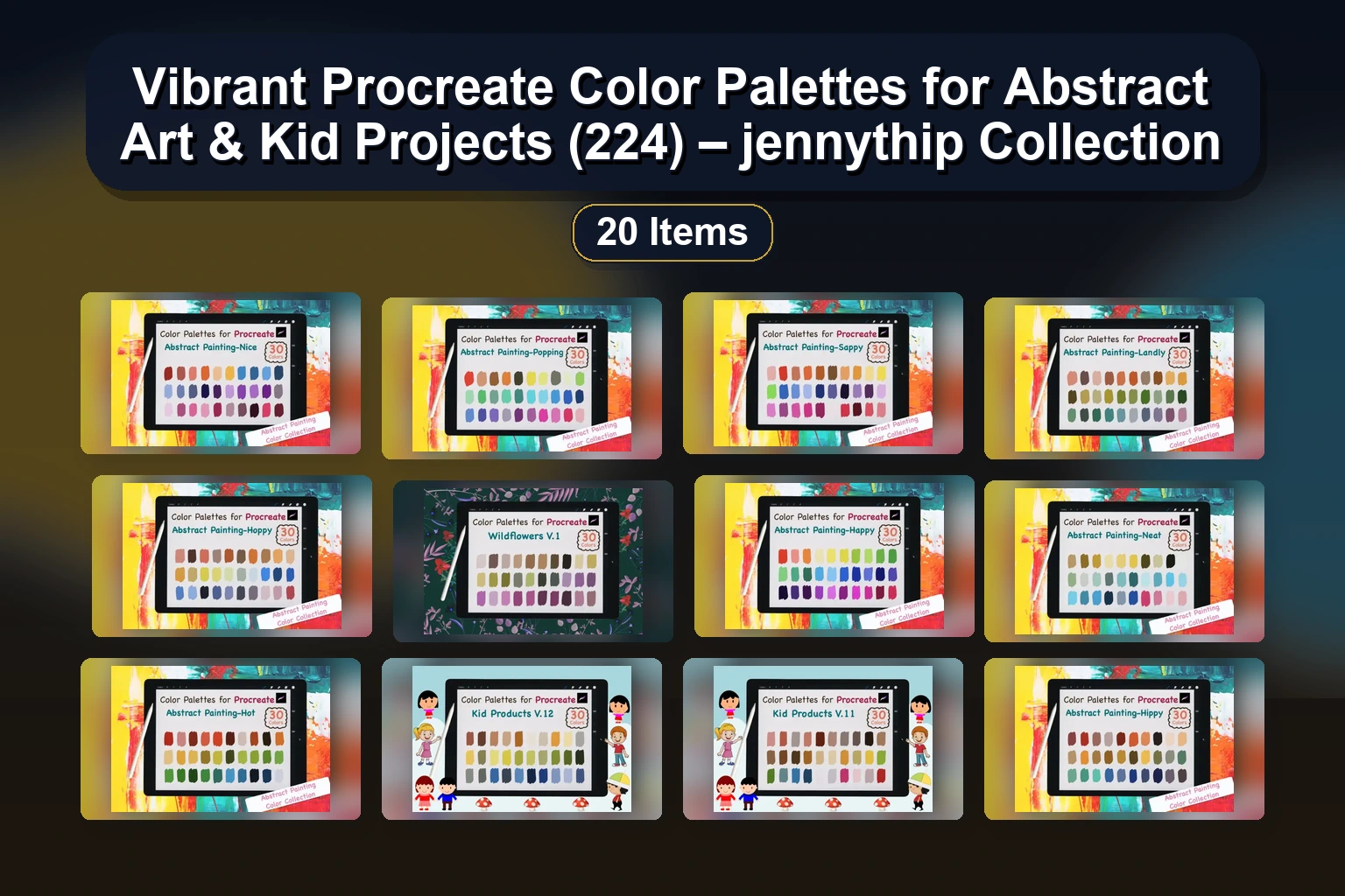 Vibrant Procreate Color Palettes for Abstract Art & Kid Projects (224) – jennythip Collection Vibrant Procreate Color Palettes for Abstract Art Kid Proje collage 5c66462e 1781838398