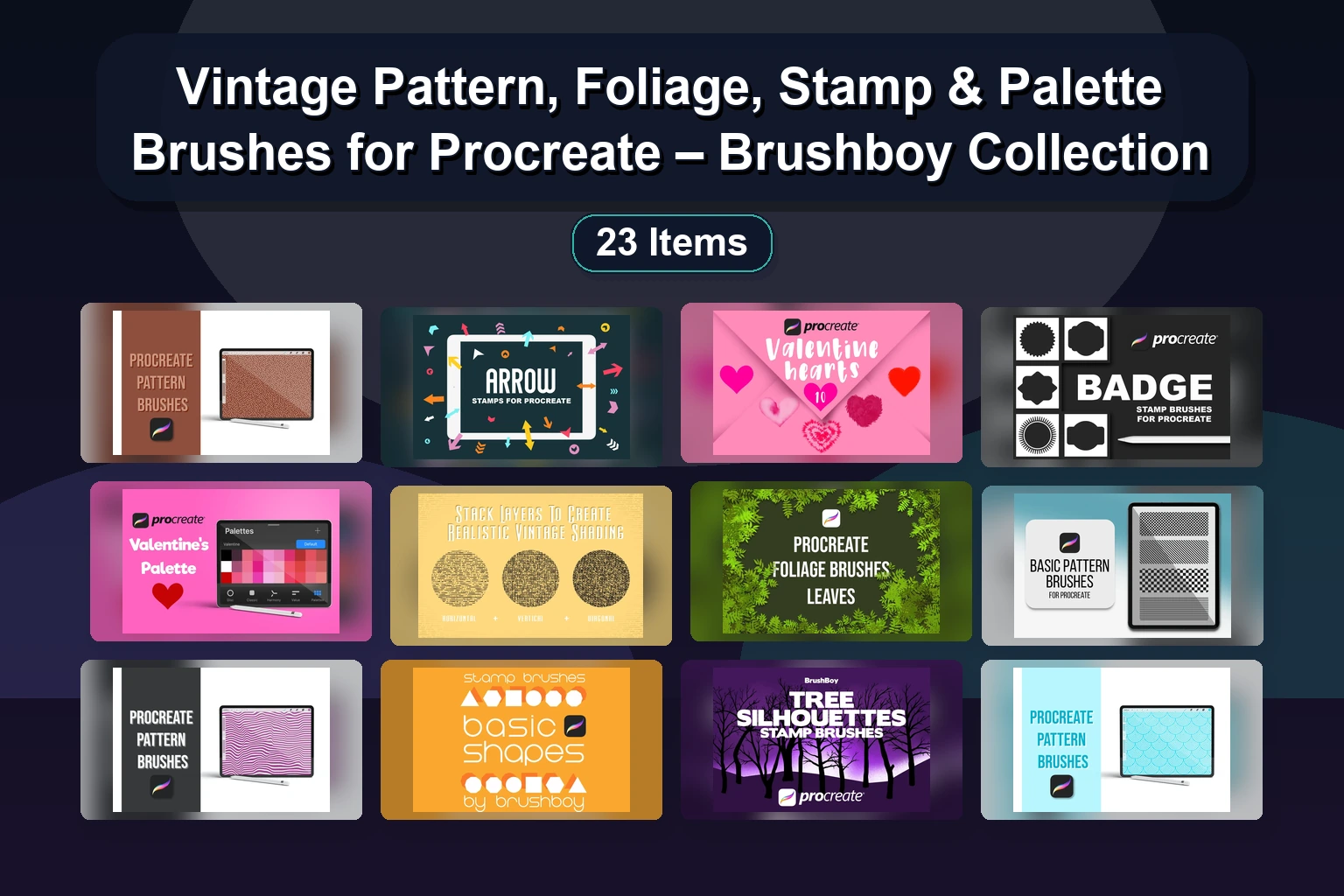 Vintage Pattern, Foliage, Stamp & Palette Brushes for Procreate – Brushboy Collection