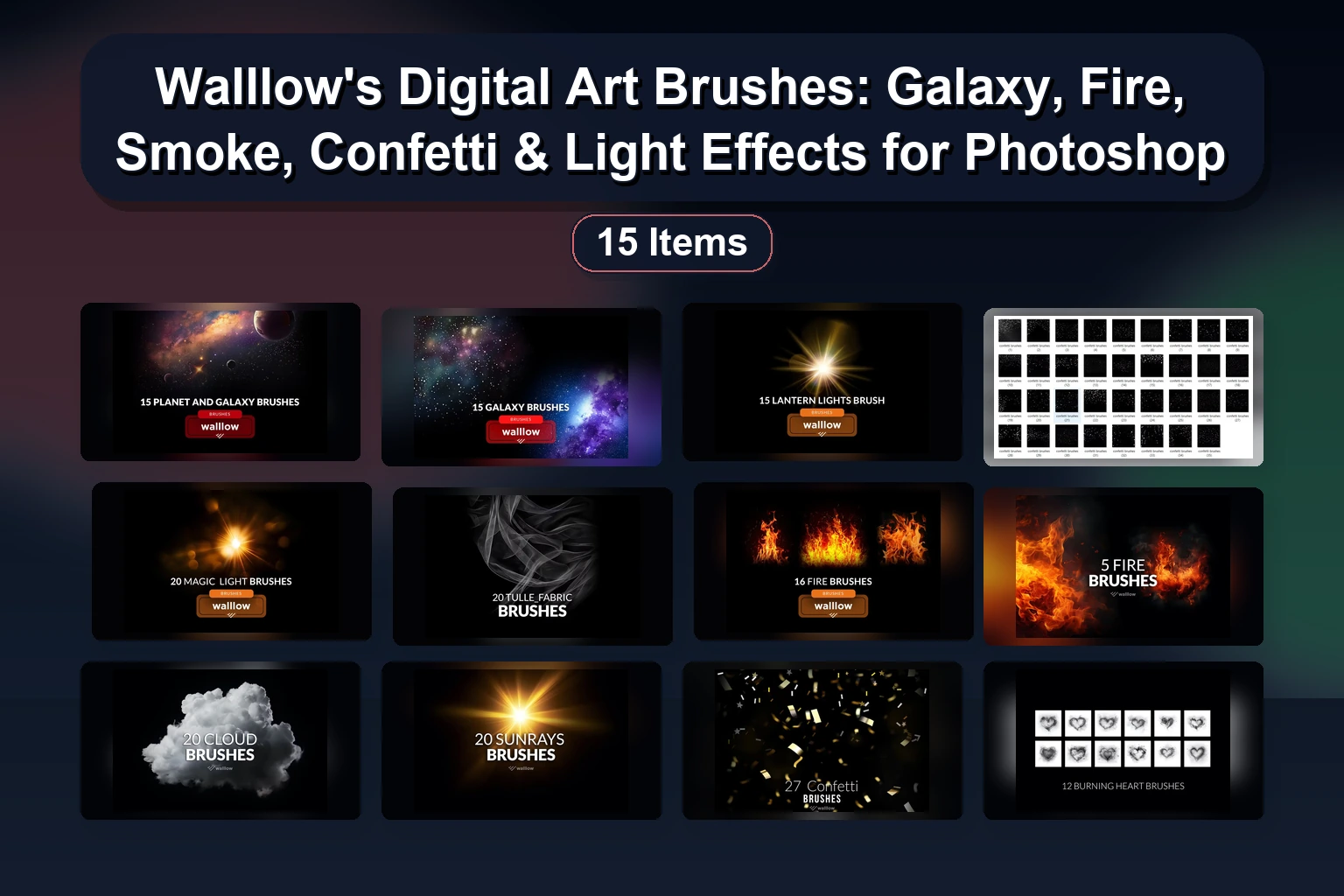 Walllow’s Digital Art Brushes: Galaxy, Fire, Smoke, Confetti & Light Effects for Photoshop
