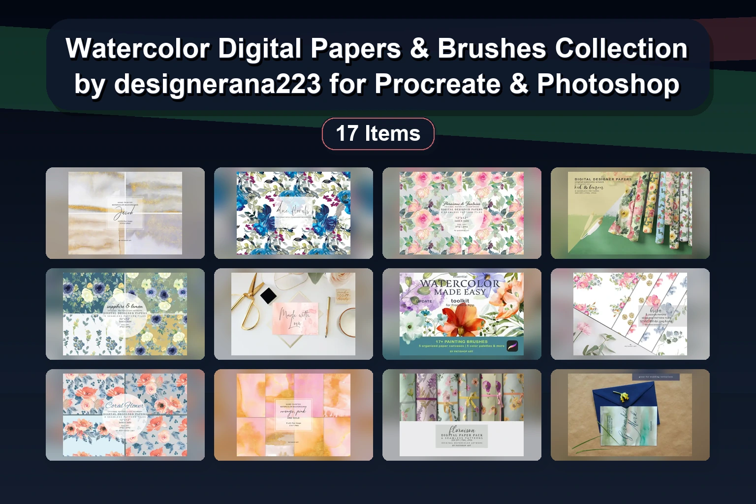 Watercolor Digital Papers & Brushes Collection by designerana223 for Procreate & Photoshop