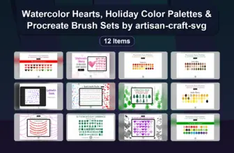 Watercolor Hearts, Holiday Color Palettes & Procreate Brush Sets by artisan-craft-svg