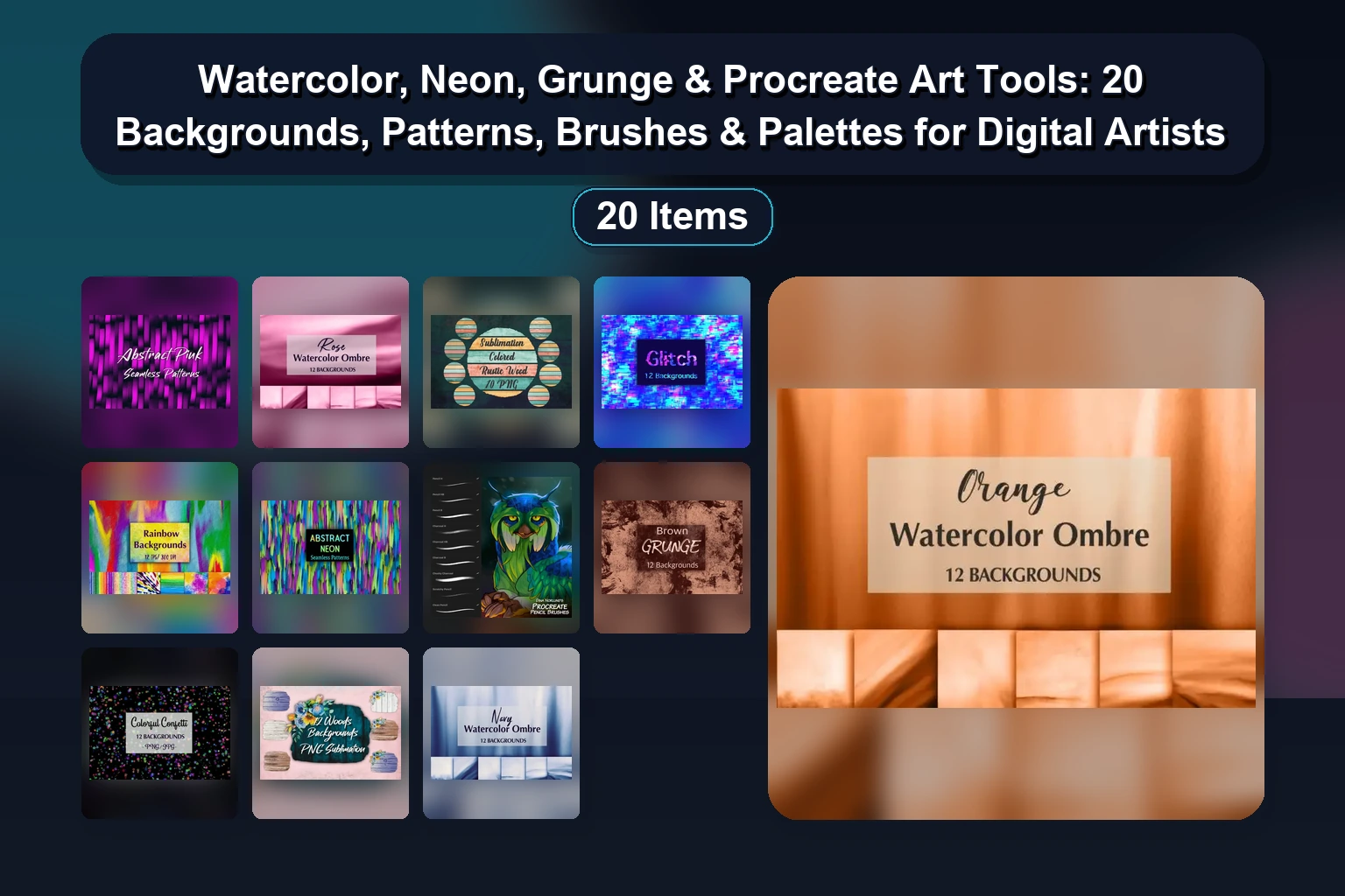 Procreate Palettes, Brushes & Texture Backgrounds: 20 Digital Art Assets for Illustrators & Designers