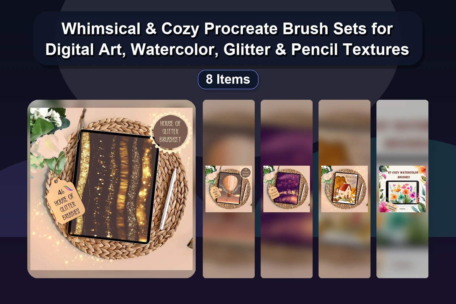Whimsical & Cozy Procreate Brush Sets for Digital Art, Watercolor, Glitter & Pencil Textures