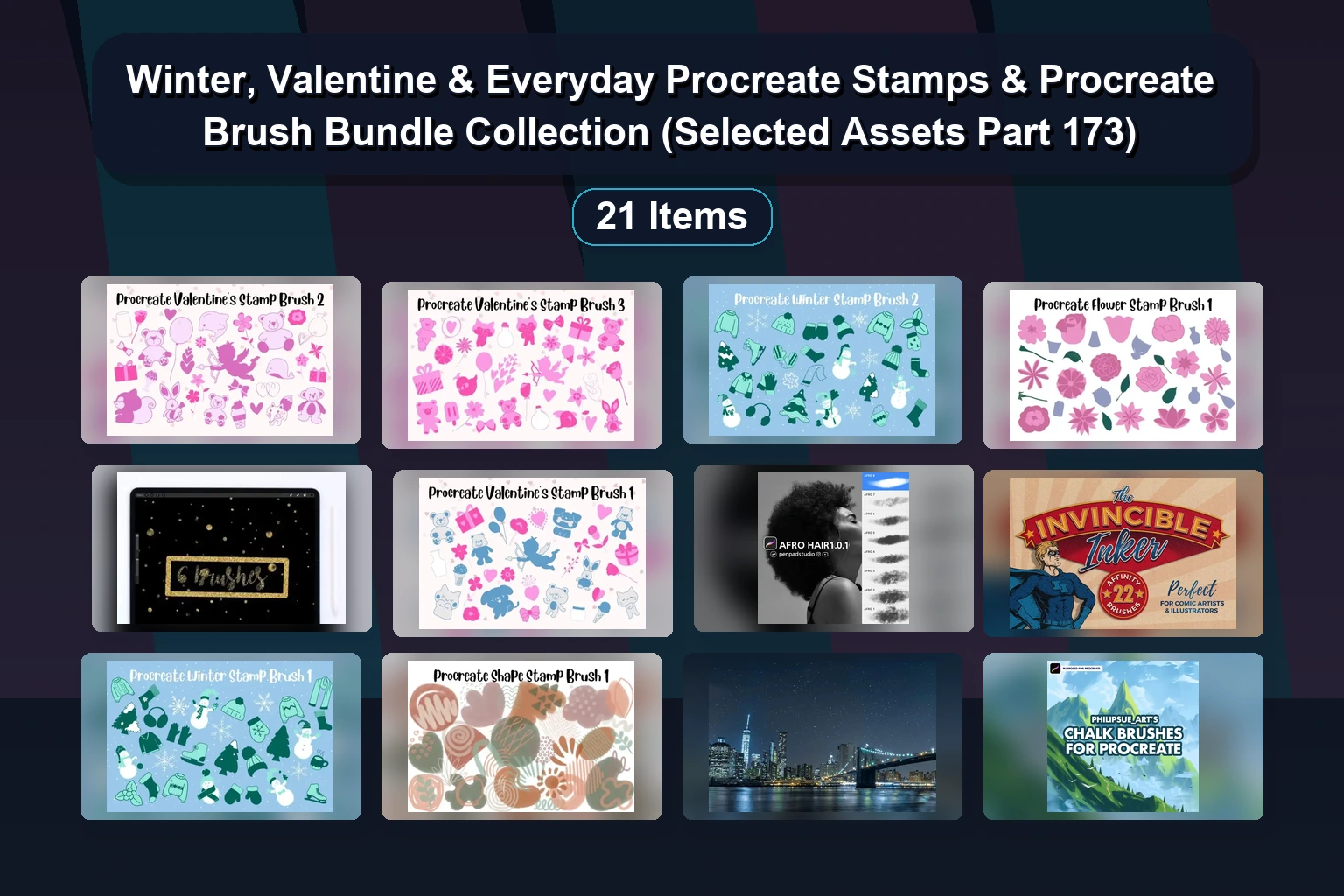 23 Procreate Shadow Brushes, Pattern Stamps & Lettering Tools for iPad (Selected Assets Part 174)