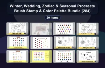 Winter, Wedding, Zodiac & Seasonal Procreate Brush Stamp & Color Palette Bundle (284)