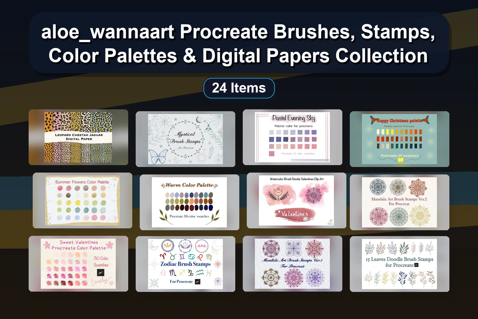 aloe_wannaart Procreate Brushes, Stamps, Color Palettes & Digital Papers Collection