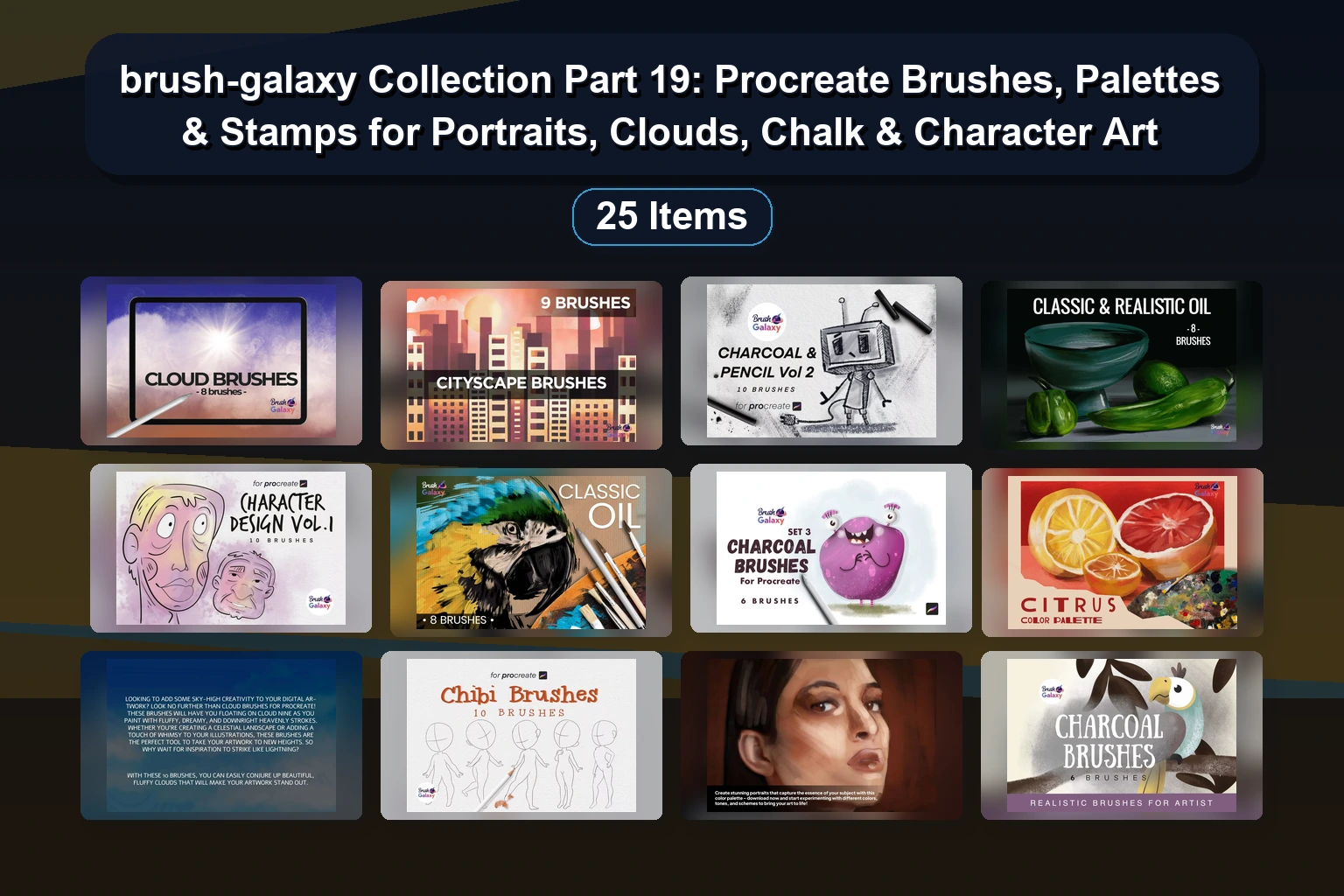 Procreate Dry Media, Crayon & Texture Brush Sets & Color Palettes (Collection 18)