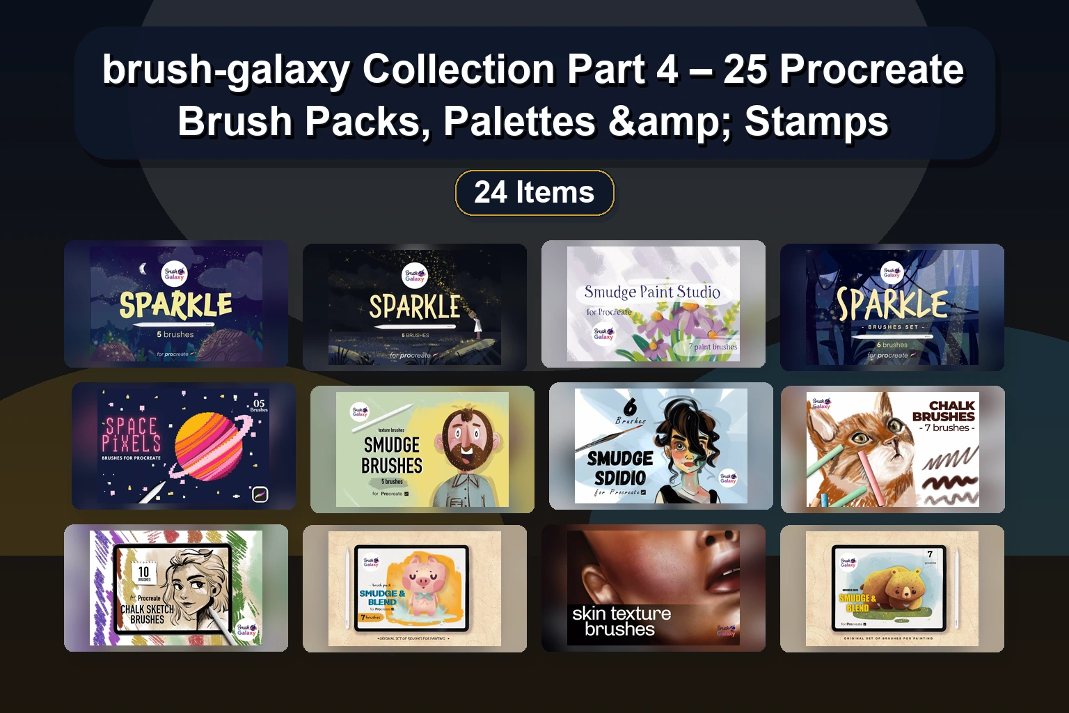 Brush-Galaxy Procreate Brush Collection Part 3: Vector Pens, Hair & Tattoo Sets