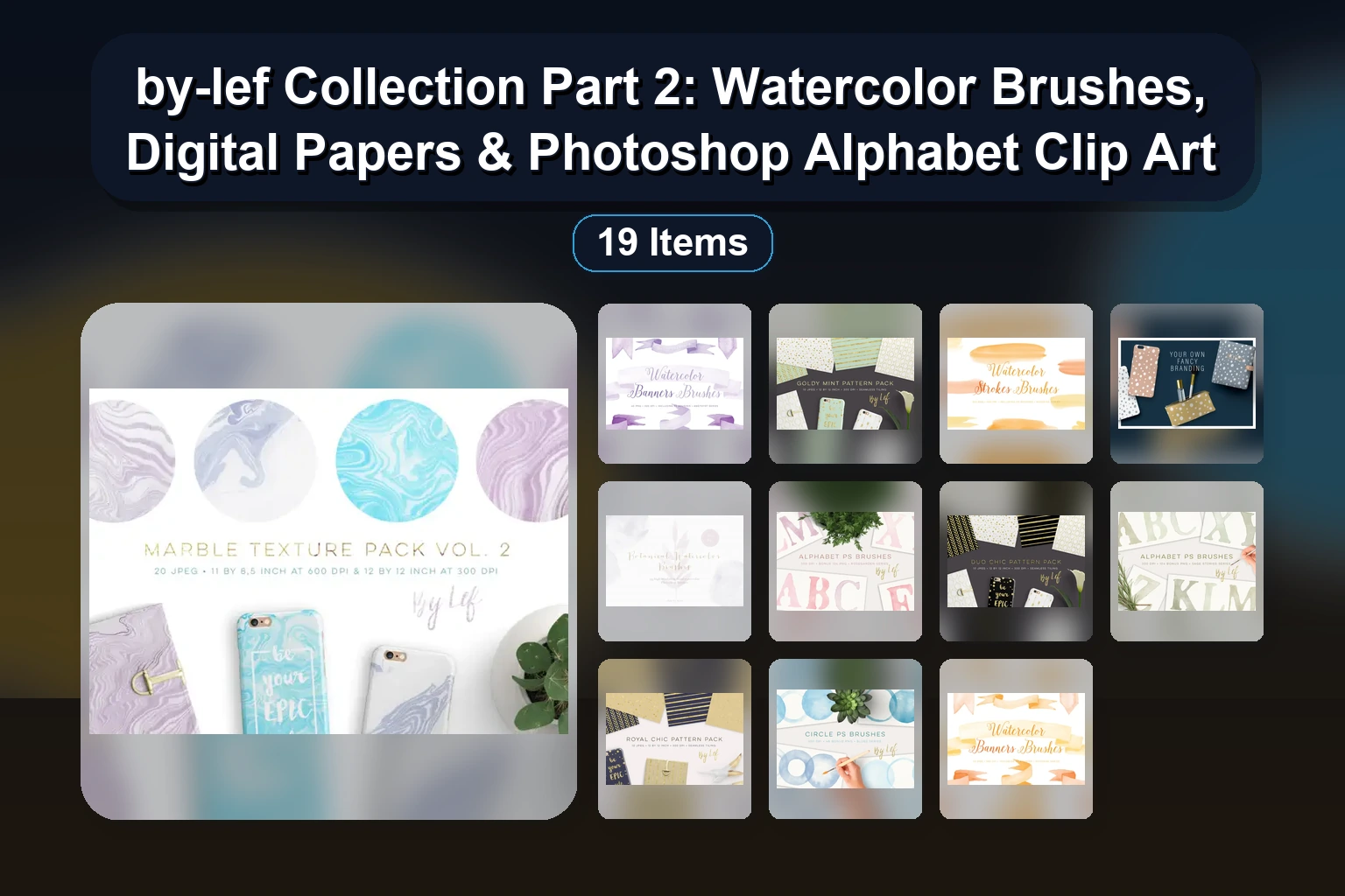 by-lef Collection Part 2: Watercolor Brushes, Digital Papers & Photoshop Alphabet Clip Art