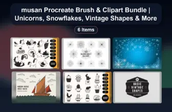 musan Procreate Brush & Clipart Bundle | Unicorns, Snowflakes, Vintage Shapes & More