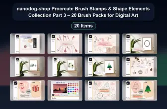 nanodog-shop Procreate Brush Stamps & Shape Elements Collection Part 3 – 20 Brush Packs for Digital Art