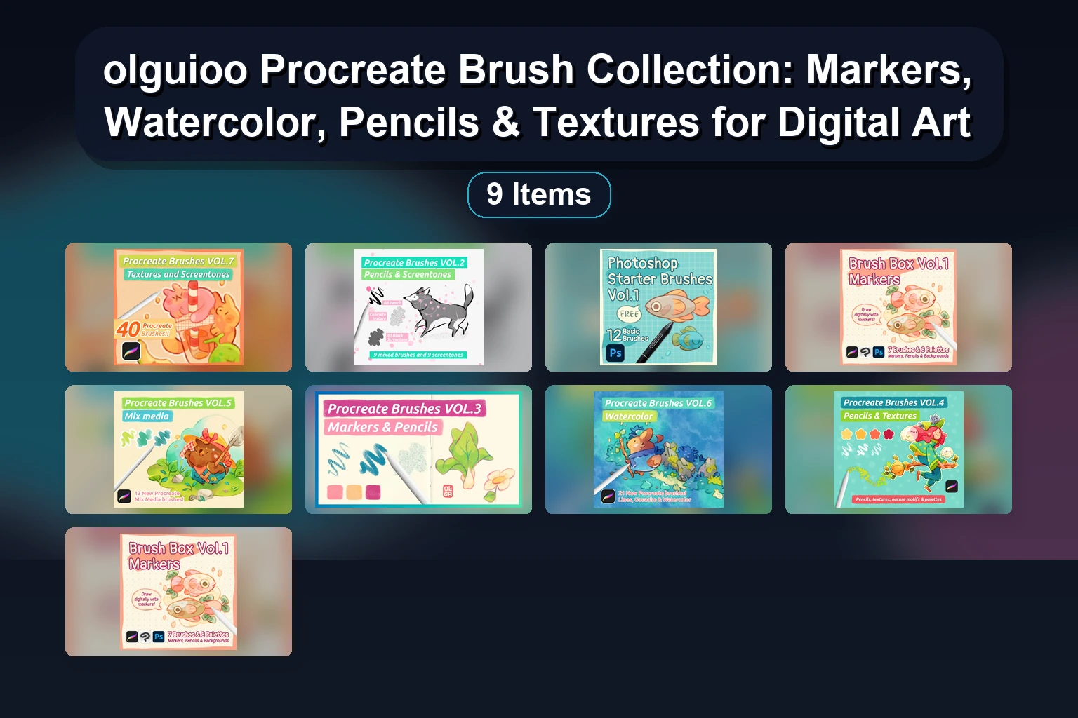 olguioo Procreate Brush Collection: Markers, Watercolor, Pencils & Textures for Digital Art