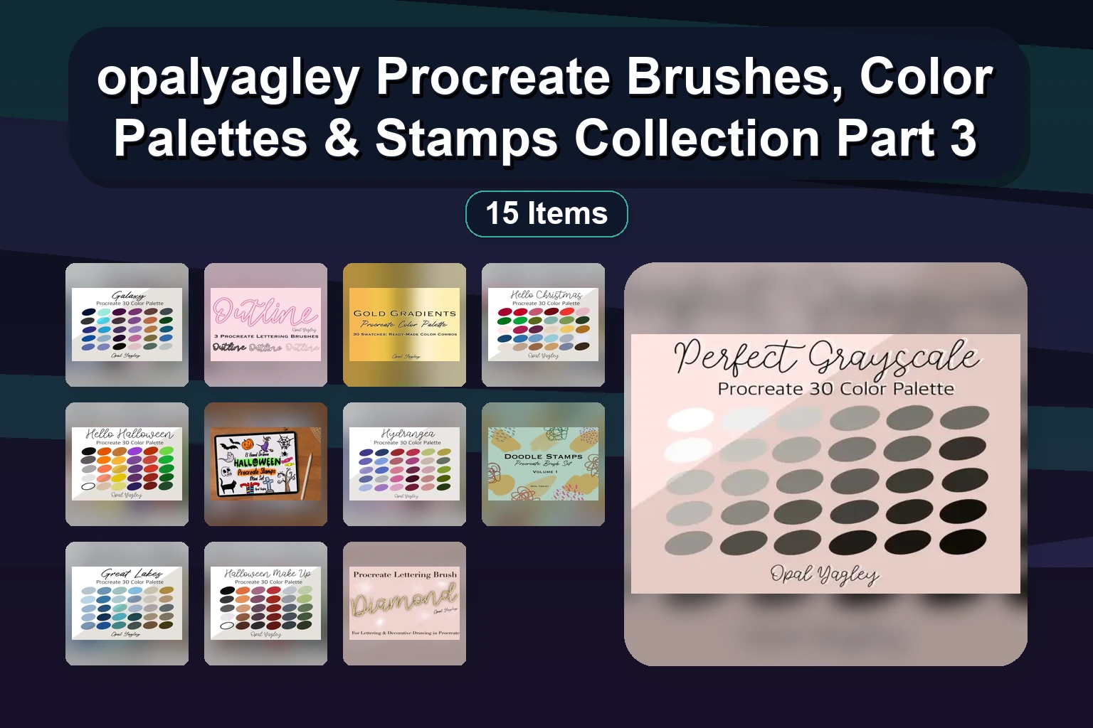 opalyagley Procreate Brushes, Color Palettes & Stamps Collection Part 3