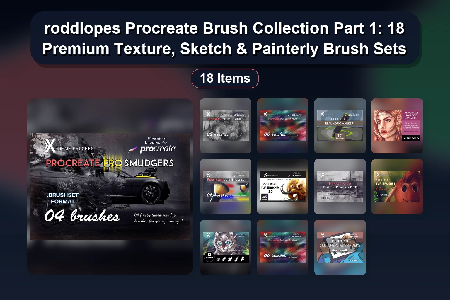 roddlopes Procreate Brushes Collection Part 2: Painterly, Oil, Hair, Foliage & Texture Brush Sets
