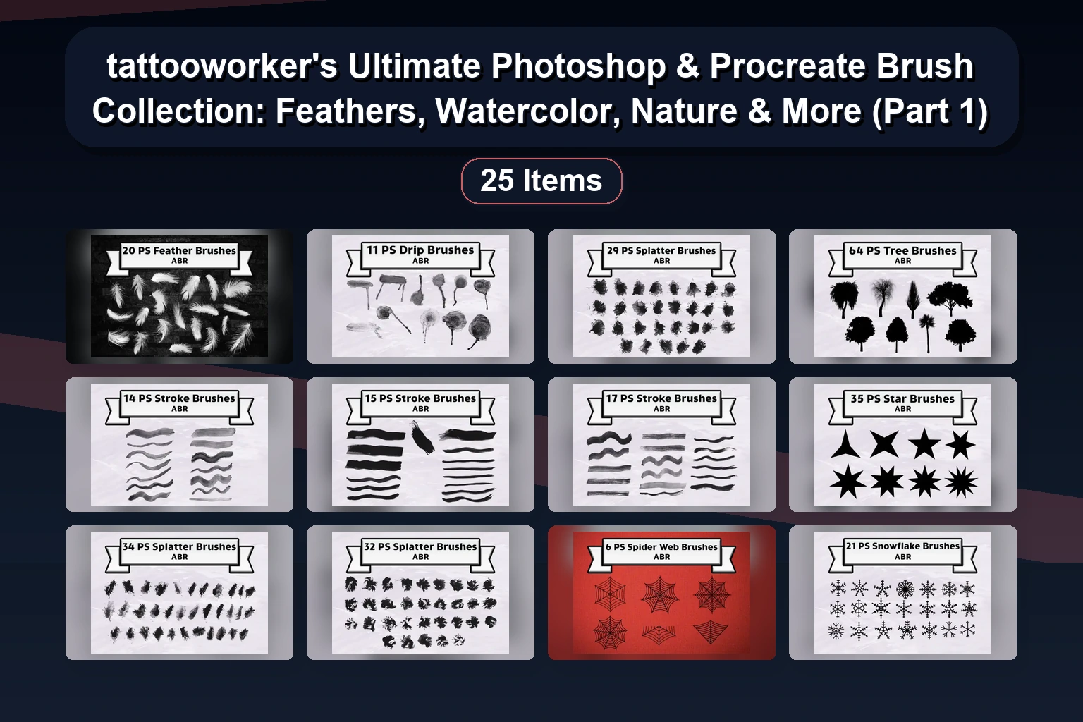 tattooworker’s Ultimate Photoshop & Procreate Brush Collection: Feathers, Watercolor, Nature & More (Part 1)