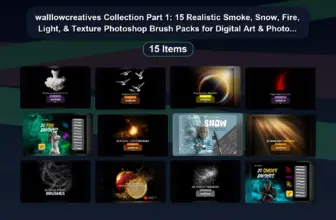 walllowcreatives Collection Part 1: 15 Realistic Smoke, Snow, Fire, Light, & Texture Photoshop Brush Packs for Digital Art & Photo Editing