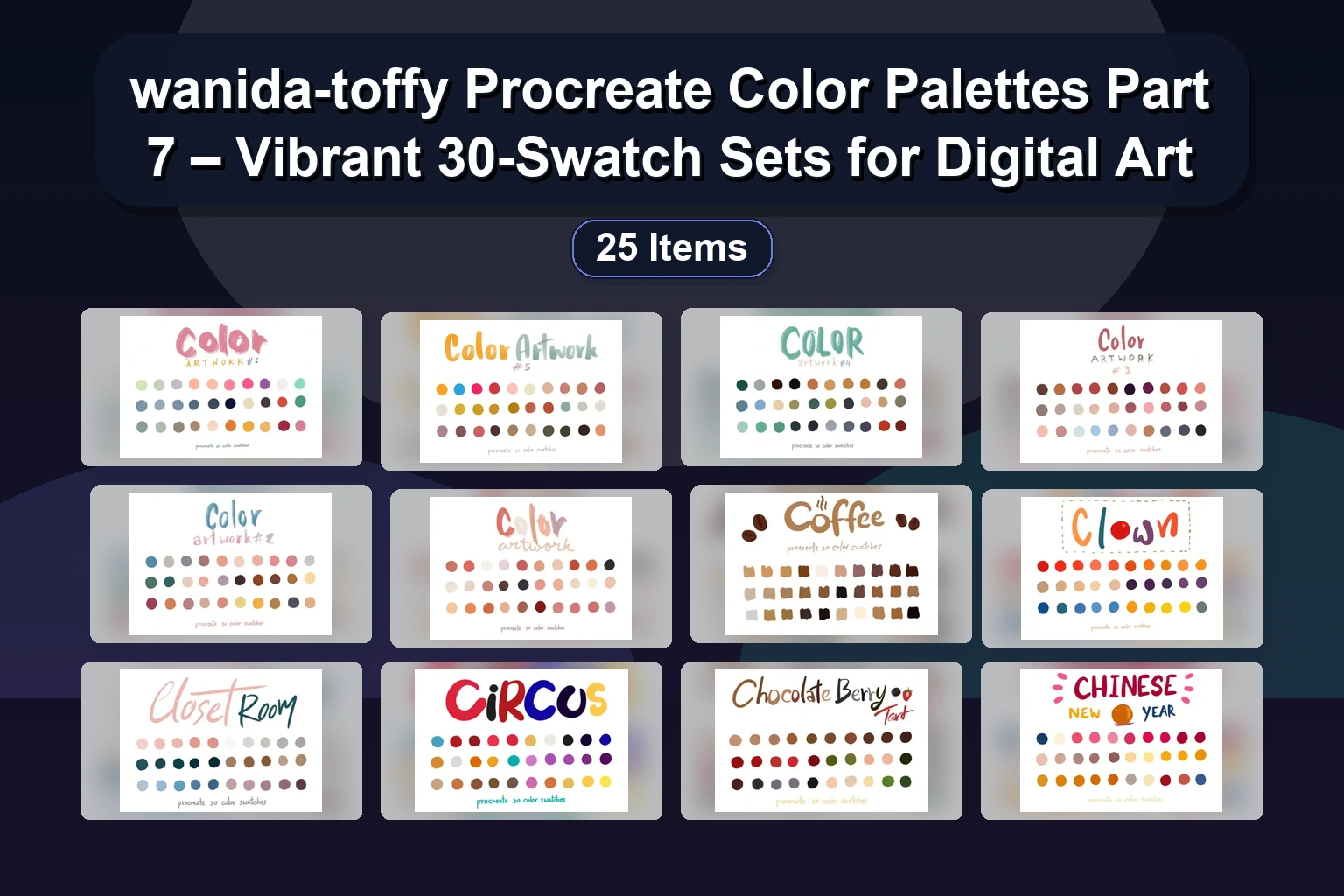 wanida-toffy Procreate 色卡系列第7部分 – 30色鲜艳调色板，适用于数字艺术