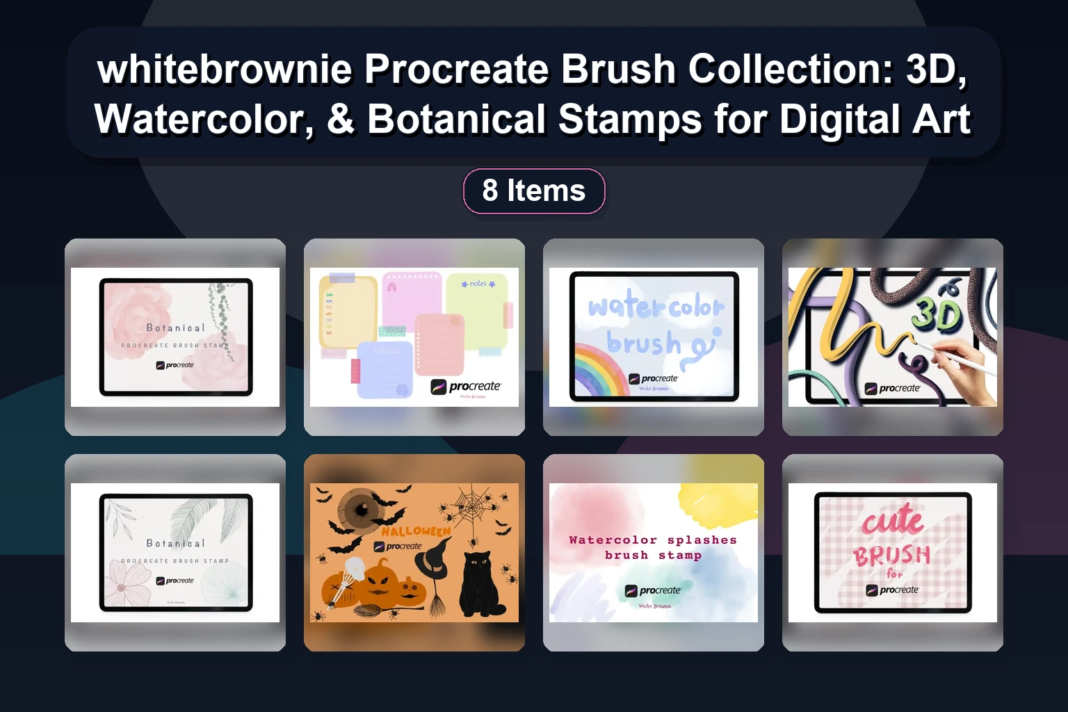 whitebrownie Procreate Brush Collection: 3D, Watercolor, & Botanical Stamps for Digital Art