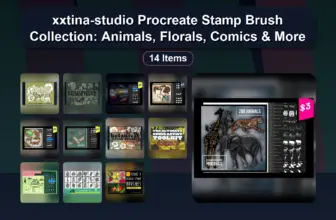 xxtina-studio Procreate Stamp Brush Collection: Animals, Florals, Comics & More
