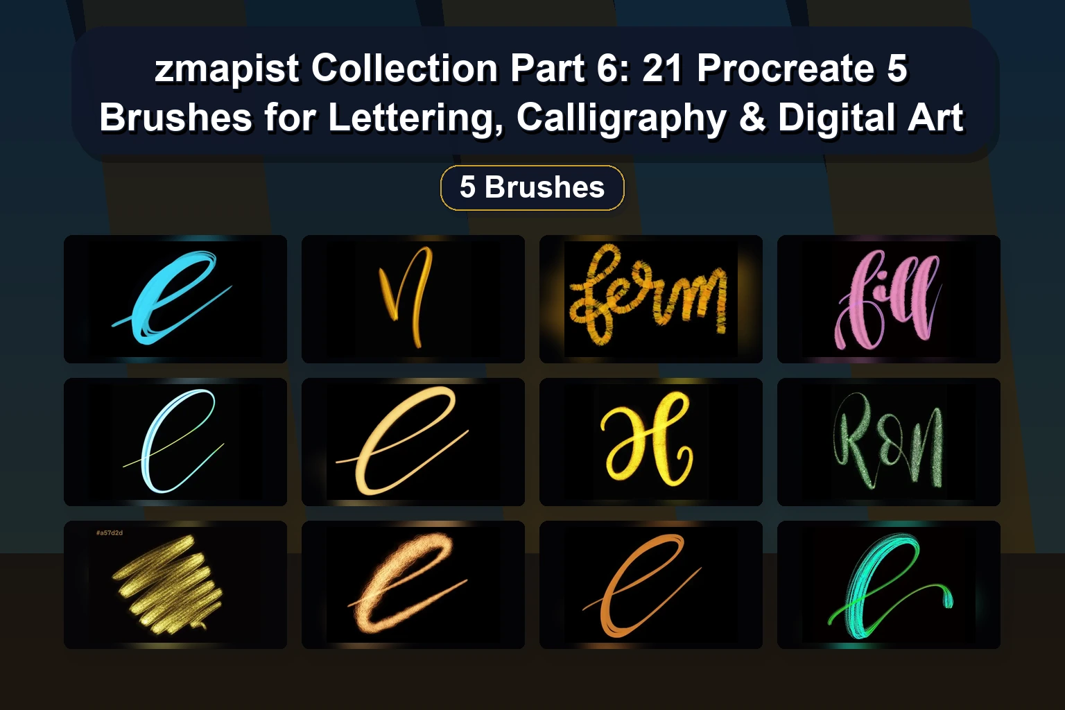 zmapist Collection Part 6: 21 Procreate 5 Brushes for Lettering, Calligraphy & Digital Art