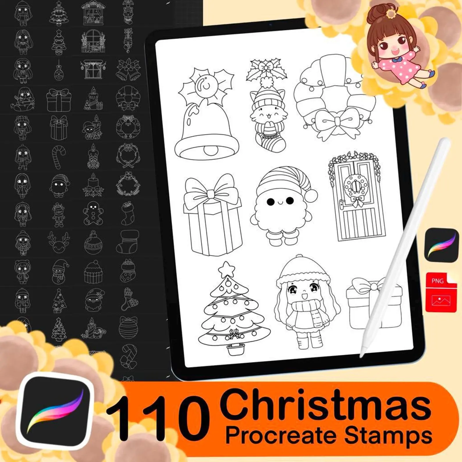 110 Procreate Christmas Stamps, Christmas Stamps, Procreate Stamps, Procreate Brushes, Christmas Procreate, Procreate Christmas, Christmas Stamp Brush, Christmas Doodles 3 110 procreate christmas stamps 9